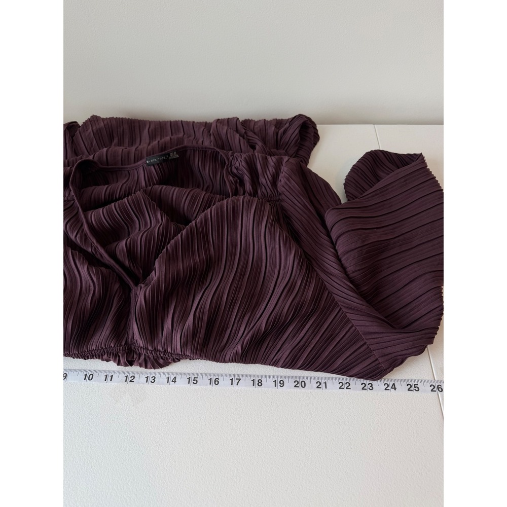 Women's Plum Pleated V Neck Mini Dress Dark Romantic Boho Ethereal - Picture 11 of 12